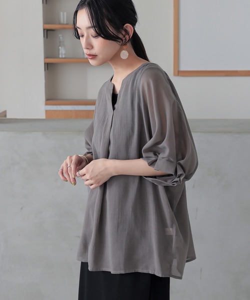 n'OrLABEL（ノアールレーベル）の「『洗練タックデザインブラウス』（シャツ/ブラウス・レディース・ホワイト/ブラック/オレンジ系その他/カーキオリーブ・FREE）」の9枚目の写真