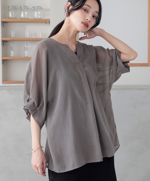 n'OrLABEL（ノアールレーベル）の「『洗練タックデザインブラウス』（シャツ/ブラウス・レディース・ホワイト/ブラック/オレンジ系その他/カーキオリーブ・FREE）」の8枚目の写真