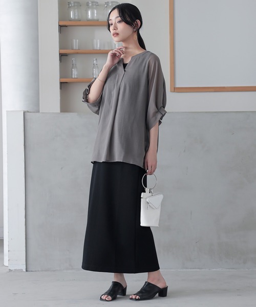 n'OrLABEL（ノアールレーベル）の「『洗練タックデザインブラウス』（シャツ/ブラウス・レディース・ホワイト/ブラック/オレンジ系その他/カーキオリーブ・FREE）」の7枚目の写真