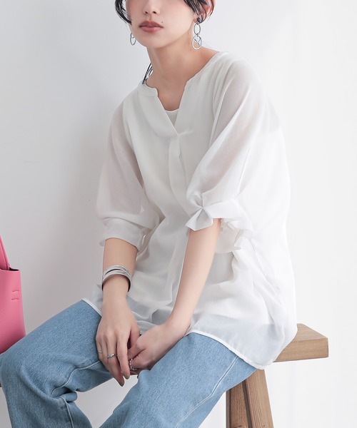 n'OrLABEL（ノアールレーベル）の「『洗練タックデザインブラウス』（シャツ/ブラウス・レディース・ホワイト/ブラック/オレンジ系その他/カーキオリーブ・FREE）」の17枚目の写真