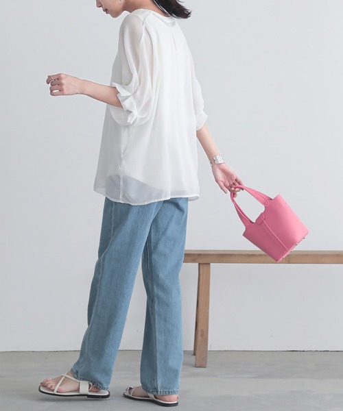 n'OrLABEL（ノアールレーベル）の「『洗練タックデザインブラウス』（シャツ/ブラウス・レディース・ホワイト/ブラック/オレンジ系その他/カーキオリーブ・FREE）」の13枚目の写真