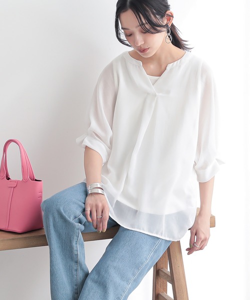 n'OrLABEL（ノアールレーベル）の「『洗練タックデザインブラウス』（シャツ/ブラウス・レディース・ホワイト/ブラック/オレンジ系その他/カーキオリーブ・FREE）」の11枚目の写真