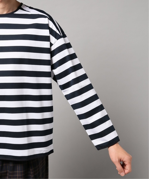 EDIFICE LA BOUCLE（エディフィスラブークル）の「【EDIFICE LA BOUCLE / ラブ―クル】クルーネックロングスリーブ ボーダーワイド（Tシャツ/カットソー・メンズ・ブラック/ネイビー・44/46/48）」の4枚目の写真