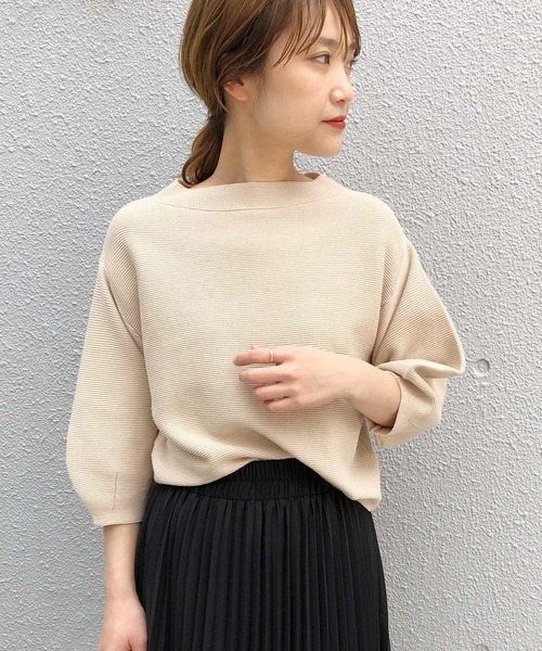 PICCIN(ピッチン)の「ガーター編みボートネックプルオーバー(ニット/セーター・レディース・ベージュ/ブルー/グリーン・MEDIUM)」の2枚目の写真