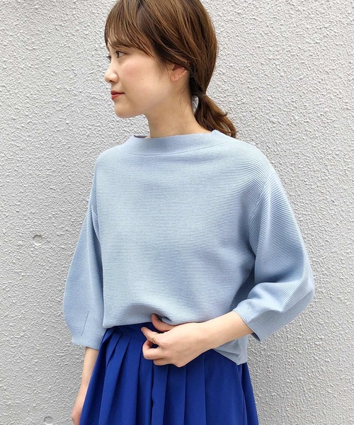 PICCIN(ピッチン)の「ガーター編みボートネックプルオーバー(ニット/セーター・レディース・ベージュ/ブルー/グリーン・MEDIUM)」の1枚目の写真