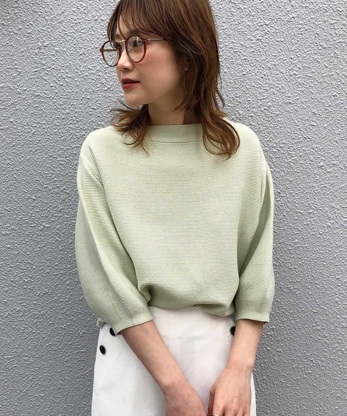 PICCIN(ピッチン)の「ガーター編みボートネックプルオーバー(ニット/セーター・レディース・ベージュ/ブルー/グリーン・MEDIUM)」の4枚目の写真