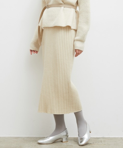 ROPE' PICNIC(ロペピクニック)の「ワイドリブラメニットスカート(スカート・レディース・ブラウン/ダークブラウン/ベージュ・38)」の1枚目の写真