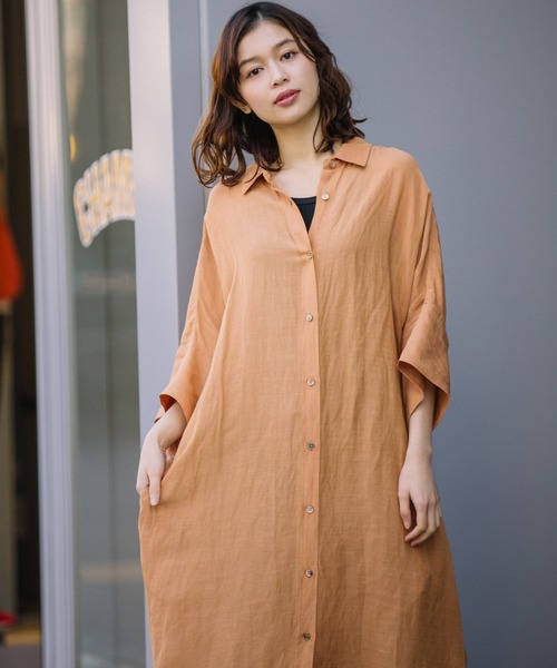 Munich(ミューニック)の「シアーリネンシャツワンピース(リゾート マキシワンピース)(シャツワンピース・レディース・ホワイト/ブラック/オレンジ・FREE)」の10枚目の写真