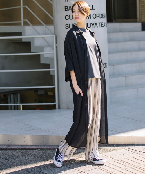 Munich(ミューニック)の「シアーリネンシャツワンピース(リゾート マキシワンピース)(シャツワンピース・レディース・ホワイト/ブラック/オレンジ・FREE)」の14枚目の写真