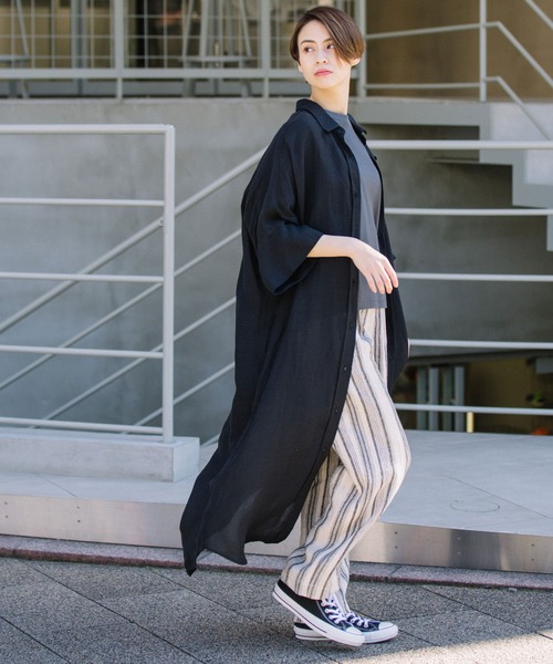 Munich(ミューニック)の「シアーリネンシャツワンピース(リゾート マキシワンピース)(シャツワンピース・レディース・ホワイト/ブラック/オレンジ・FREE)」の17枚目の写真