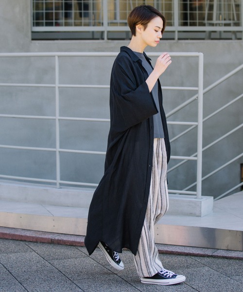 Munich(ミューニック)の「シアーリネンシャツワンピース(リゾート マキシワンピース)(シャツワンピース・レディース・ホワイト/ブラック/オレンジ・FREE)」の11枚目の写真