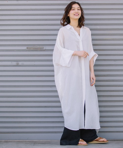 Munich(ミューニック)の「シアーリネンシャツワンピース(リゾート マキシワンピース)(シャツワンピース・レディース・ホワイト/ブラック/オレンジ・FREE)」の6枚目の写真