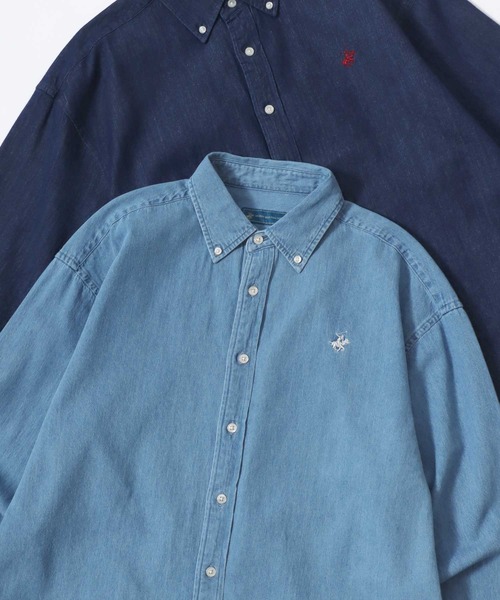 BEVERLY HILLS POLO CLUB（ビバリーヒルズポロクラブ）の「BEVERLY HILLS POLO CLUB/ビバリーヒルズポロクラブ  オーバーサイズ コットン 無地 ストライプ ロゴ ワンポイント刺繍 ボタンダウンシャツ/長袖シャツ/レディース メンズ（シャツ/ブラウス・メンズ・ベージュ/ネイビー/ブラウン/ベージュ系その他/ブルー系その他/ワイン/サックスブルー/ホワイト/ベージュ系その他2/ブルー系その他2/チャコールグレー/グリーン系その他/ライトインディゴブルー/インディゴブルー/イエロー系その他/グリーン系その他2/イエロー系その他2/ホワイト系その他/ライラック/カーキ・LL/M/L）」の14枚目の写真