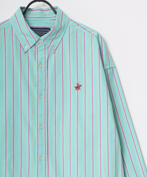 BEVERLY HILLS POLO CLUB（ビバリーヒルズポロクラブ）の「BEVERLY HILLS POLO CLUB/ビバリーヒルズポロクラブ  オーバーサイズ コットン 無地 ストライプ ロゴ ワンポイント刺繍 ボタンダウンシャツ/長袖シャツ/レディース メンズ（シャツ/ブラウス・メンズ・ベージュ/ネイビー/ブラウン/ベージュ系その他/ブルー系その他/ワイン/サックスブルー/ホワイト/ベージュ系その他2/ブルー系その他2/チャコールグレー/グリーン系その他/ライトインディゴブルー/インディゴブルー/イエロー系その他/グリーン系その他2/イエロー系その他2/ホワイト系その他/ライラック/カーキ・LL/M/L）」の10枚目の写真