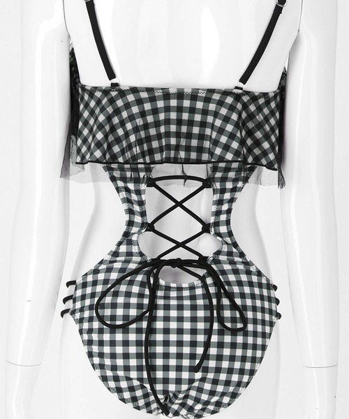 Dalfwin（ダールフィン）の「フレアフリルレースモノキニ（水着・レディース・ブラック/ホワイト/チェック・S/M/L）」の20枚目の写真
