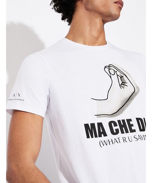 ARMANI EXCHANGE(アルマーニエクスチェンジ)の「【A|Xアルマーニ エクスチェンジ】イタリアンジェスチャーデザイン 半袖クルーネックTシャツ/SLIM(Tシャツ/カットソー・メンズ・ホワイト・LARGE/X-LARGE/SMALL/X-SMALL/MEDIUM)」の2枚目の写真