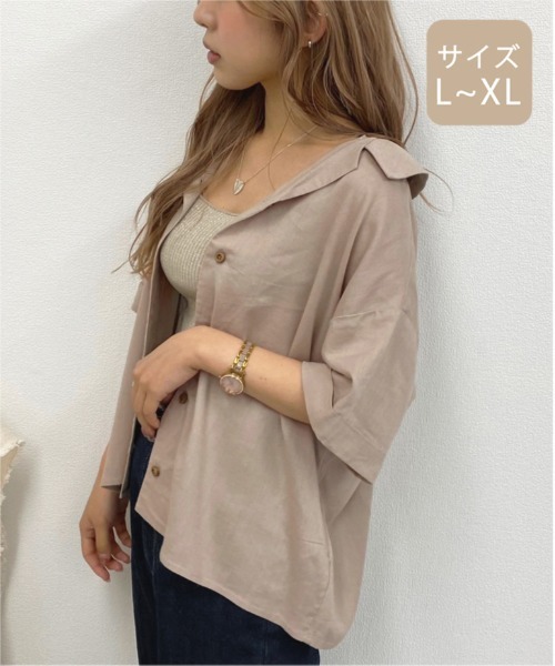 apres jour mignon(アプレジュールミニョン)の「【大きいサイズ】リネンクロスオープンカラーシャツ【ZOZOTOWN限定アイテム】(シャツ/ブラウス・レディース・アイボリー/ミント/ベージュ/ブラック・X-LARGE)」の3枚目の写真