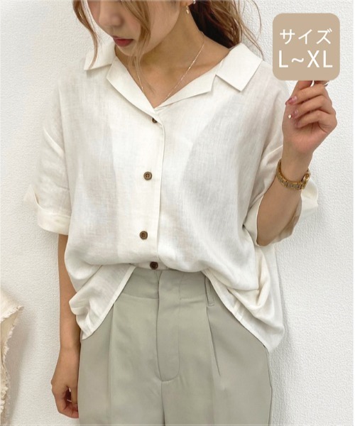 apres jour mignon(アプレジュールミニョン)の「【大きいサイズ】リネンクロスオープンカラーシャツ【ZOZOTOWN限定アイテム】(シャツ/ブラウス・レディース・アイボリー/ミント/ベージュ/ブラック・X-LARGE)」の5枚目の写真