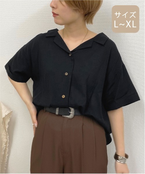 apres jour mignon(アプレジュールミニョン)の「【大きいサイズ】リネンクロスオープンカラーシャツ【ZOZOTOWN限定アイテム】(シャツ/ブラウス・レディース・アイボリー/ミント/ベージュ/ブラック・X-LARGE)」の11枚目の写真