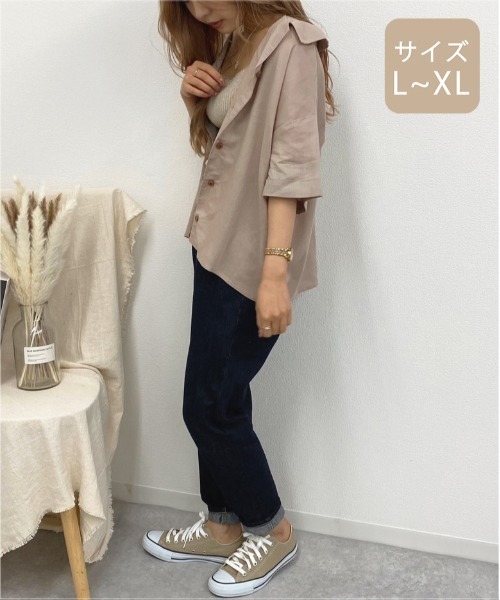 apres jour mignon(アプレジュールミニョン)の「【大きいサイズ】リネンクロスオープンカラーシャツ【ZOZOTOWN限定アイテム】(シャツ/ブラウス・レディース・アイボリー/ミント/ベージュ/ブラック・X-LARGE)」の22枚目の写真