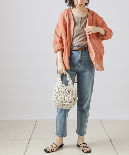 natural couture（ナチュラルクチュール）の「ベルト付きストレッチデニムパンツ（デニムパンツ・レディース・オフホワイト/ブルー/ケミカルウォッシュ・SMALL/MEDIUM）」の4枚目の写真