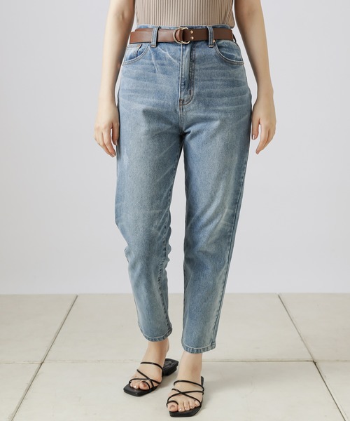 natural couture（ナチュラルクチュール）の「ベルト付きストレッチデニムパンツ（デニムパンツ・レディース・オフホワイト/ブルー/ケミカルウォッシュ・SMALL/MEDIUM）」の9枚目の写真