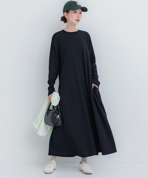 coca(coca)(コカ)の「\WEB限定カラーネイビが登場/エンボス加工Aラインフレアワンピース(ワンピース・レディース・ブラック/ダークベージュ/チャコールグレー/カーキ/グレー/ネイビー・ONE SIZE/L/M)」の6枚目の写真