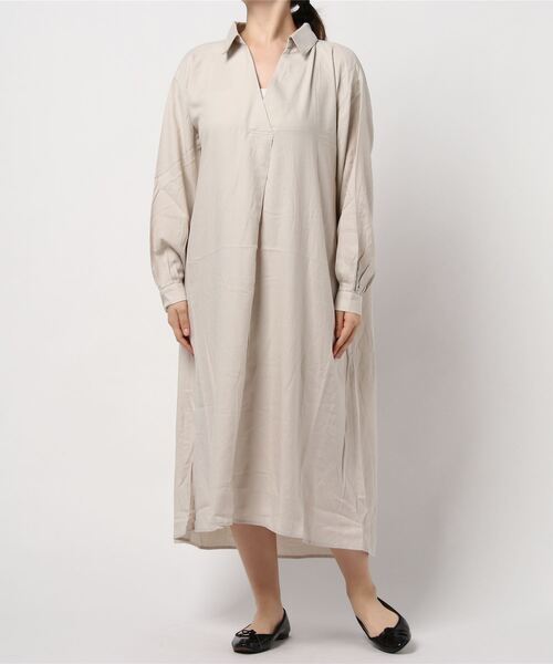 HONEYSUCKLE ROSE（ハニーサックルローズ）の「【HONEYSUCKLE ROSE】テントラインワンピース（シャツワンピース・レディース・オフホワイト/ライトブラウン/ピンク・M/L）」の2枚目の写真