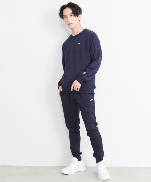 【セール】【FILA/フィラ】WEB限定 別注 ワンポイント ロゴ刺繍 ワンマイルウェア セットアップ スウェット ビッグシルエット トレーナー&ジョガーパンツ 裏毛（ルームウェア/パジャマ）｜FILA（フィラ）