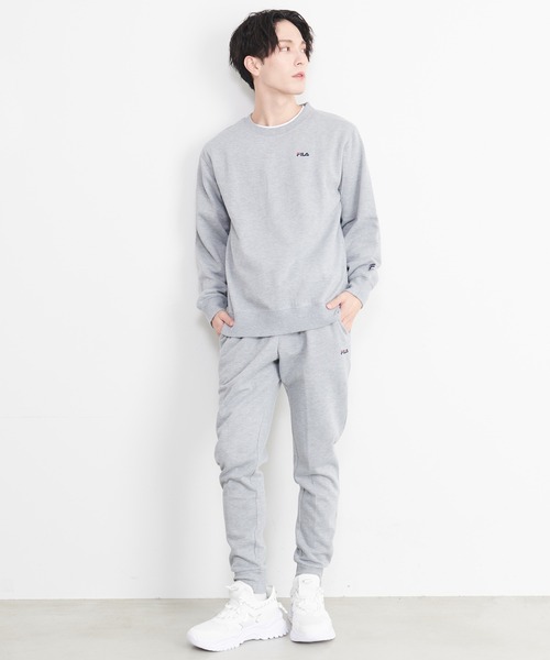 【セール】【FILA/フィラ】WEB限定 別注 ワンポイント ロゴ刺繍 ワンマイルウェア セットアップ スウェット ビッグシルエット トレーナー&ジョガーパンツ 裏毛（ルームウェア/パジャマ）｜FILA（フィラ）