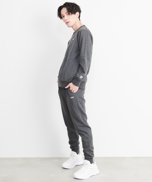 【セール】【FILA/フィラ】WEB限定 別注 ワンポイント ロゴ刺繍 ワンマイルウェア セットアップ スウェット ビッグシルエット トレーナー&ジョガーパンツ 裏毛（ルームウェア/パジャマ）｜FILA（フィラ）