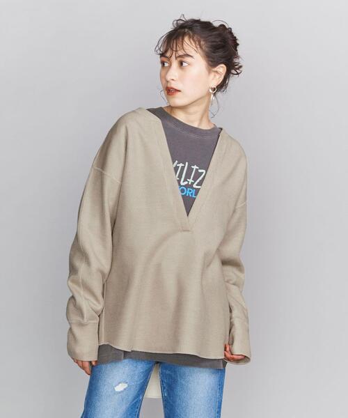 BEAUTY&YOUTH UNITED ARROWS（ビューティーアンドユースユナイテッドアローズ）の「BY ダブルフェイスディープVネックプルオーバーカットソー（Tシャツ/カットソー・レディース・コバルトブルー/ブラック/ナチュラル/ライム/オフホワイト・FREE）」の3枚目の写真