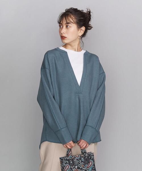 BEAUTY&YOUTH UNITED ARROWS（ビューティーアンドユースユナイテッドアローズ）の「BY ダブルフェイスディープVネックプルオーバーカットソー（Tシャツ/カットソー・レディース・コバルトブルー/ブラック/ナチュラル/ライム/オフホワイト・FREE）」の5枚目の写真
