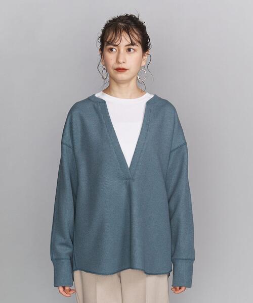 BEAUTY&YOUTH UNITED ARROWS（ビューティーアンドユースユナイテッドアローズ）の「BY ダブルフェイスディープVネックプルオーバーカットソー（Tシャツ/カットソー・レディース・コバルトブルー/ブラック/ナチュラル/ライム/オフホワイト・FREE）」の6枚目の写真
