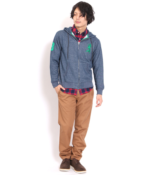 GIORDANO（ジョルダーノ）の「[GIORDANO]ライオン刺繍フルジップスウェットパーカー（パーカー・メンズ・ブラック/グレー/ブルー/オレンジ/レッド/カーキ・LARGE/MEDIUM/X-LARGE）」の17枚目の写真