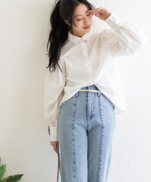 Mysa&Liina(ミーサリーナ)の「レトロ刺繍ブラウス(シャツ/ブラウス・レディース・オフホワイト/ブラック/グレイッシュベージュ・M)」の6枚目の写真