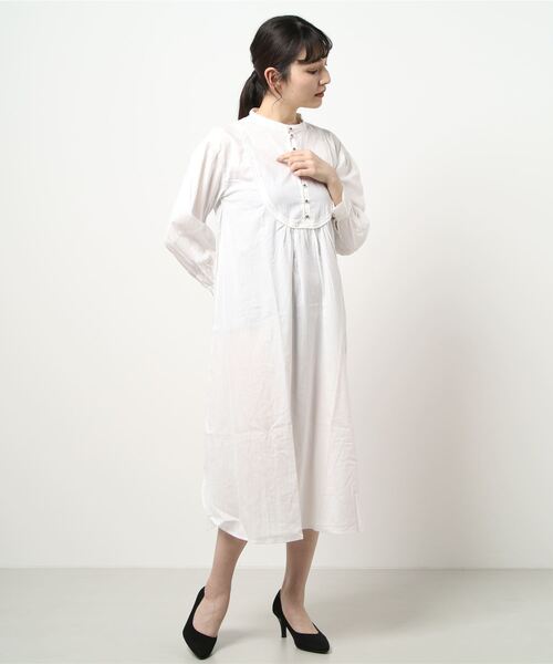 ehka sopo(エヘカソポ)の「コードパイピング切替ワンピース(ワンピース・レディース・キナリ/ブルー/オフホワイト・フリ-)」の1枚目の写真