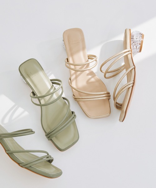 menue（メヌエ）の「スクエアトゥ5連ストラップクリアヒールサンダル（サンダル・レディース・ライトグリーン/ベージュ系その他/ブラック/ホワイト/ゴールド/ブラウン系その他/ラベンダー・L/XS/XXS/LL/3L/S/M）」の7枚目の写真