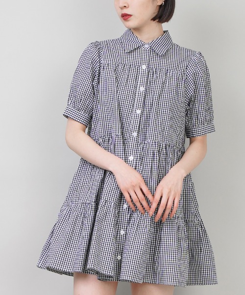 SPINNS（スピンズ）の「Aラインシルエット ティアードシャツワンピース（ワンピース・レディース・ブラック/ブラック系その他/イエロー系その他/ホワイト/ドット・ONESIZE）」の3枚目の写真