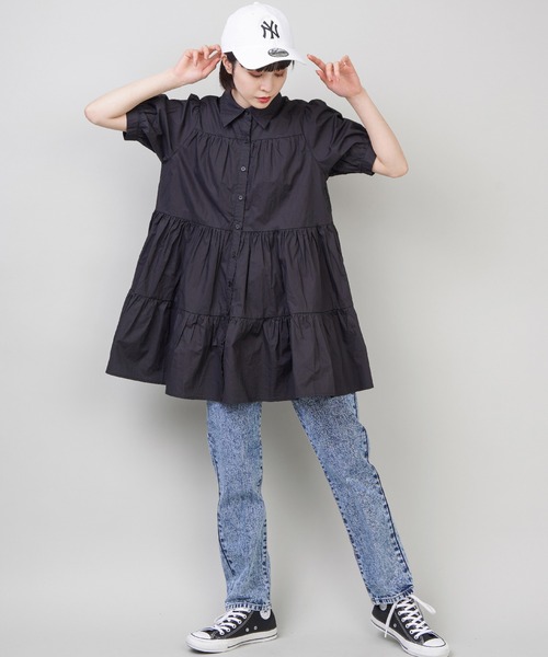 SPINNS（スピンズ）の「Aラインシルエット ティアードシャツワンピース（ワンピース・レディース・ブラック/ブラック系その他/イエロー系その他/ホワイト/ドット・ONESIZE）」の14枚目の写真