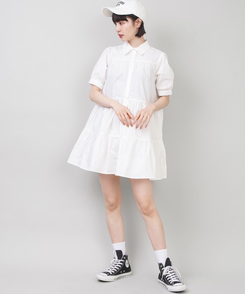SPINNS（スピンズ）の「Aラインシルエット ティアードシャツワンピース（ワンピース・レディース・ブラック/ブラック系その他/イエロー系その他/ホワイト/ドット・ONESIZE）」の13枚目の写真