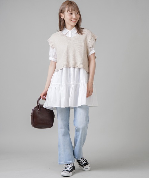 SPINNS（スピンズ）の「Aラインシルエット ティアードシャツワンピース（ワンピース・レディース・ブラック/ブラック系その他/イエロー系その他/ホワイト/ドット・ONESIZE）」の6枚目の写真