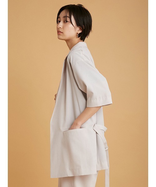 emmi（エミ）の「【emmi atelier】リサイクルポリリネン調ジャケット（テーラードジャケット・レディース・チャコールグレー/オフホワイト・1/0）」の10枚目の写真