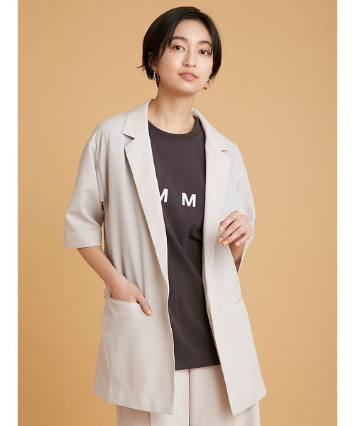 emmi（エミ）の「【emmi atelier】リサイクルポリリネン調ジャケット（テーラードジャケット・レディース・チャコールグレー/オフホワイト・1/0）」の17枚目の写真