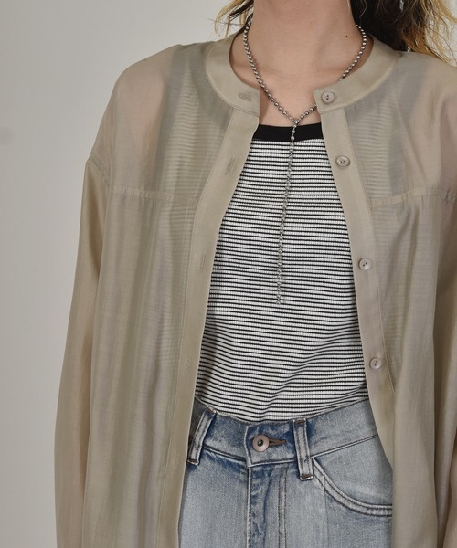 w closet（ダブルクローゼット）の「バンドカラーシアーシャツ（シャツ/ブラウス・レディース・ライトグレー/ライトベージュ・マルチサイズ）」の18枚目の写真