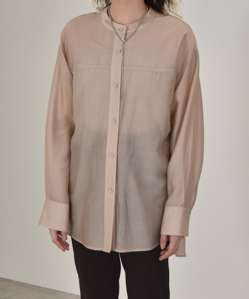 w closet（ダブルクローゼット）の「バンドカラーシアーシャツ（シャツ/ブラウス・レディース・ライトグレー/ライトベージュ・マルチサイズ）」の6枚目の写真