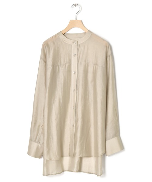 w closet（ダブルクローゼット）の「バンドカラーシアーシャツ（シャツ/ブラウス・レディース・ライトグレー/ライトベージュ・マルチサイズ）」の5枚目の写真