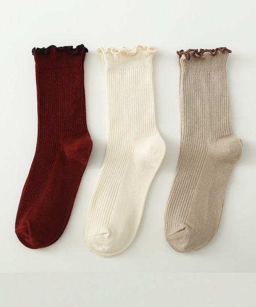 SHIZUTA（シズタ）の「SZT:キッズ&ジュニア＆レディース　メロウ フリル リブソックス 3足セット（ソックス/靴下・キッズ・グレー/ピンク/セージグリーン/ベージュ・M/L/LL）」の3枚目の写真