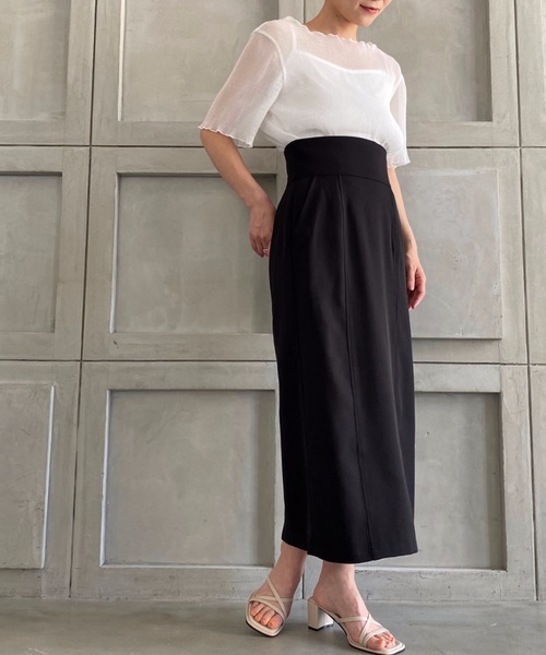 moment+（モーメントプラス）の「エステルストレッチツイルハイウエストタイトスカート（スカート・レディース・アイボリー/ベージュ/グリーン/オレンジ/ブラック/グレイッシュベージュ/ライトグリーン/パープル・M/S/L）」の12枚目の写真