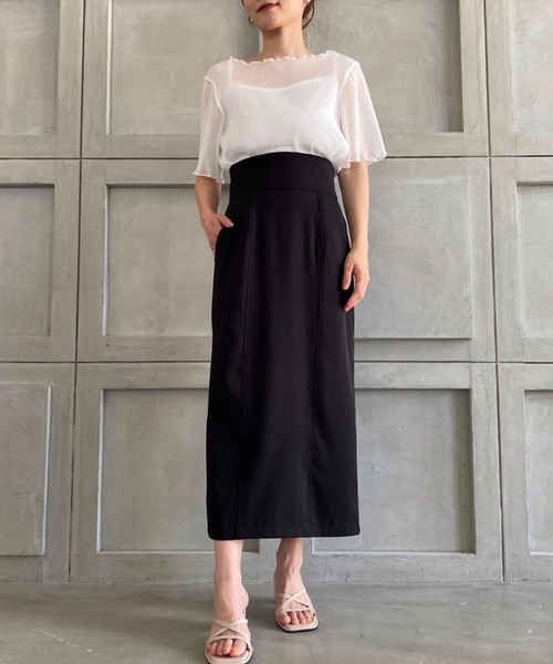 moment+（モーメントプラス）の「エステルストレッチツイルハイウエストタイトスカート（スカート・レディース・アイボリー/ベージュ/グリーン/オレンジ/ブラック/グレイッシュベージュ/ライトグリーン/パープル・M/S/L）」の20枚目の写真